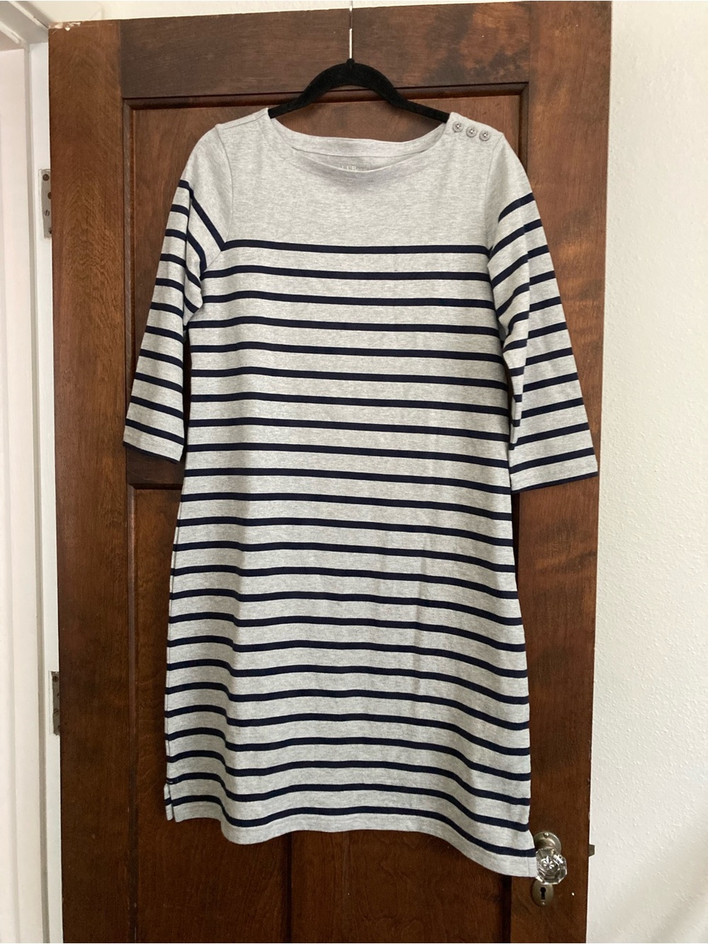 L.L. Bean Navy and Light Gray Striped Boatneck Dress